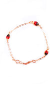 Braccialetto neonato bimbo - bimba in oro giallo 18kt Braccialettino cm 14,50 con Coccinelle Rosse Compleanno Battesimo Natale
