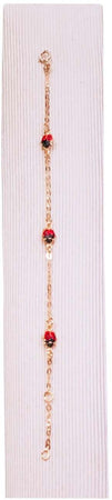 Braccialetto neonato bimbo - bimba in oro giallo 18kt Braccialettino cm 14,50 con Coccinelle Rosse Compleanno Battesimo Natale