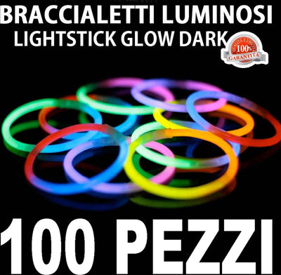 BRACCIALI LUMINOSI 100 PEZZI BRACCIALETTI GLOW DISCO LIGHTSTICKS FLUORESCENTI Giochi e giocattoli/Giochi d'imitazione e accessori di travestimento/Accessori per travestimento/Bigiotteria e set di cosmetici e gioielli/Braccialetti Trade Shop italia - Napoli, Commerciovirtuoso.it