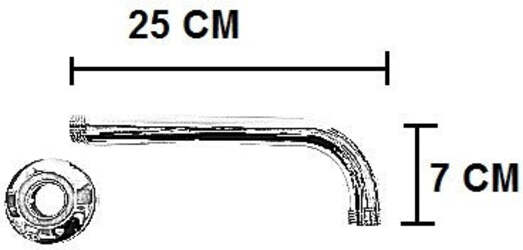 Braccio di sostegno per doccia in ottone cromato da 25 cm