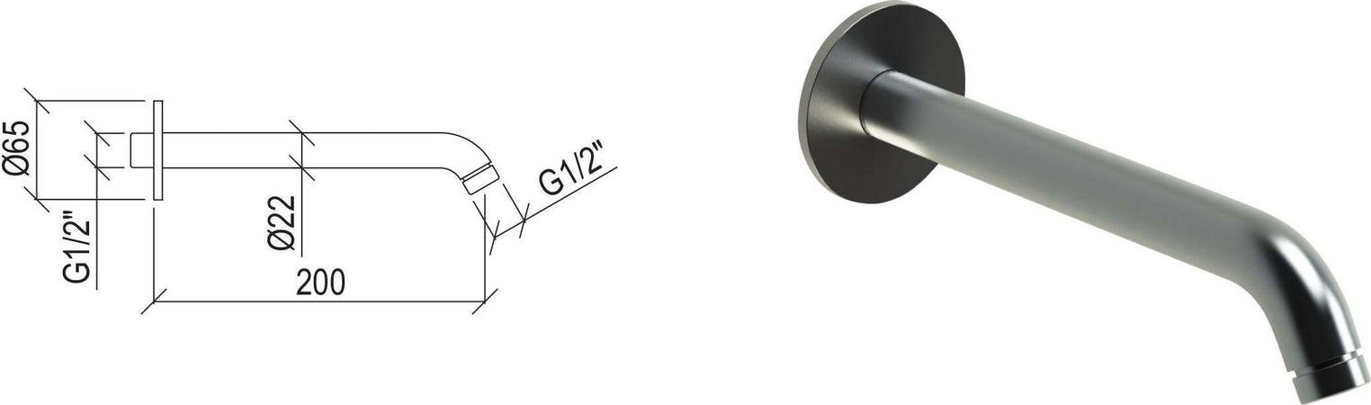 Braccio-doccia-a-parete-lungo-20-cm-in-acciaio-inox-316L-con-connessione-G1/2”-di-Tubico-Tevere