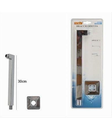 Braccio Doccia In Ottone Cromato Quadrato Per Soffione Con Rosone 30 Cm 59492