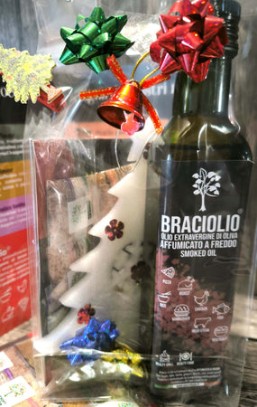 Braciolio affumicato a freddo 250cc con confezione natalizia - olio gourmet per piatti con gusto di brace