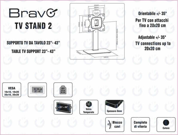 Bravo-TV-Stand-2-Supporto-Da-Tavolo-Portata-23”-43”-max-40kg