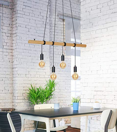 BRILONER---LAMPADARIO-A-SOSPENSIONE-90CM--LEGNO-BRILLANTE/MONTATURA-NERA