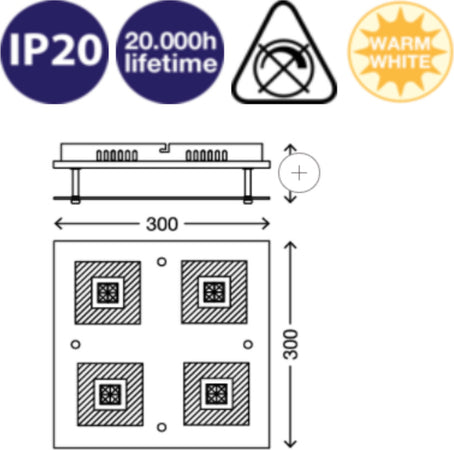 BRILONER---PLAFONIERA-4-LED---3W-250LM-3000K-CROMO/VETRO-SATINATO-TRASPARENTE