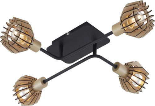 BRILONER---PLAFONIERA-A-4-LED-x-E14--RUGGINE-SCURO/ORO-OPACO/LEGNO-CHIARO