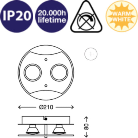 BRILONER---PLAFONIERA-ROTONDA-2-LED-Ø21cm---3W-250LM--CROMO/-VETRO-SATINATO-TRASPARENTE