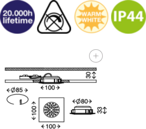 BRILONER--FARETTO-LED-A-INASSO-10X10CM---10,5W--1000LUMEN-IN-ALLUMINIO-IP44