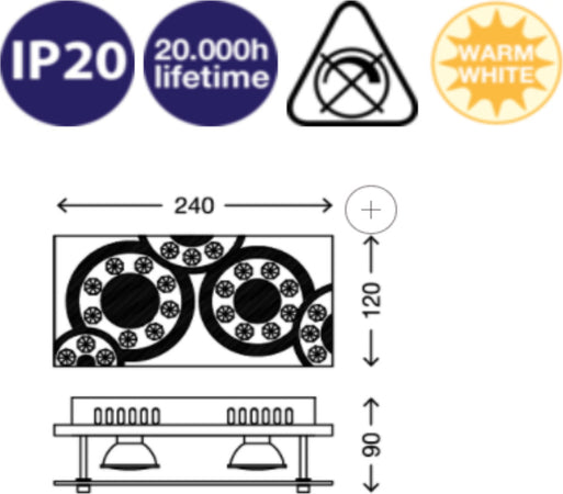 BRILONER--PLAFONIERA-2-LED-3W-250LUMEN-3000K-CROMO/VETRO-TRASPARENTE
