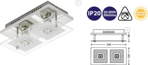 BRILONER--PLAFONIERA-A-2-LED--3W-250LUMEN-3000K-CROMO/VETRO-SATINATO