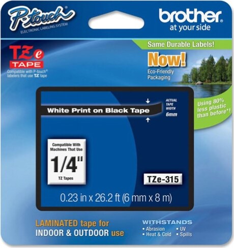 Brother - Nastro - Bianco-Nero - TZE315 - 6mm x 8mt Cancelleria e prodotti per ufficio/Elettronica per ufficio/Accessori/Accessori per etichettatrici Eurocartuccia - Pavullo, Commerciovirtuoso.it