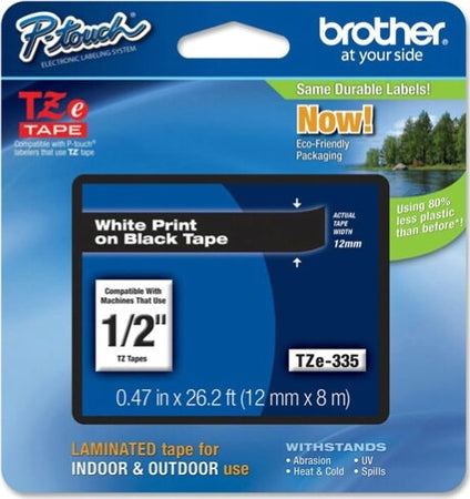 Brother - Nastro - Bianco-Nero - TZE335 - 12mm x 8mt Cancelleria e prodotti per ufficio/Elettronica per ufficio/Accessori/Accessori per etichettatrici Eurocartuccia - Pavullo, Commerciovirtuoso.it