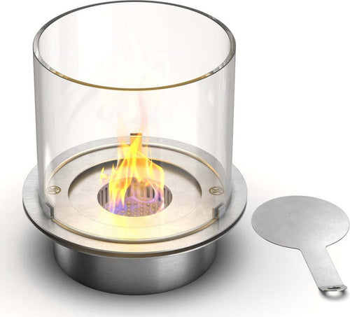 Bruciatore a Bioetanolo in Acciaio tondo con vetro serbatoio da incasso Fai da te/Caminetti e accessori/Caminetti gel ed etanolo Decor Space - Altamura, Commerciovirtuoso.it