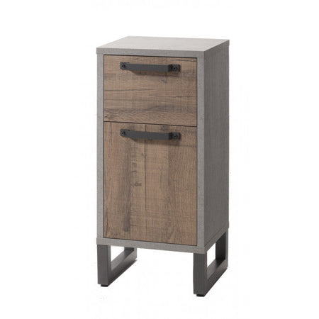 Base singola da bagno Industrial Rovere e Cemento con 1 anta ed 1 cassetto h 87 cm