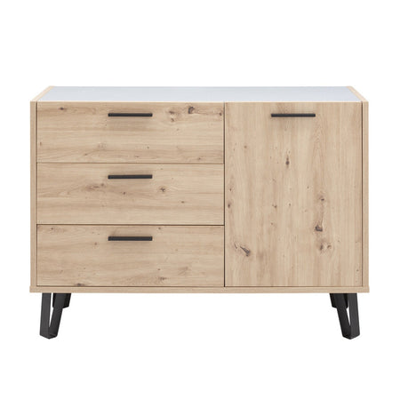 Mobile contenitore madia multiuso "Vitruvia" con 1 anta e 3 cassetti rovere e nero h 87 cm