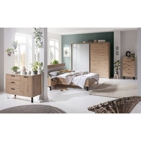 Mobile contenitore madia multiuso "Vitruvia" con 1 anta e 3 cassetti rovere e nero h 87 cm