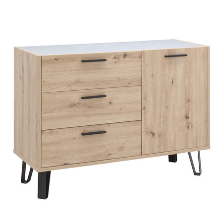 Mobile contenitore madia multiuso "Vitruvia" con 1 anta e 3 cassetti rovere e nero h 87 cm