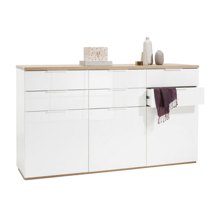 Madia multiuso "Mundi" 3 ante e 6 cassetti bianco laccato arredamento moderno h 102 cm