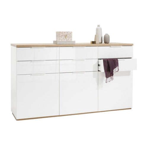Madia multiuso Mundi 3 ante e 6 cassetti bianco laccato arredamento moderno h 102 cm