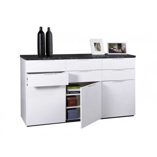 Madia multiuso Mundi 3 ante e 6 cassetti bianco laccato arredamento moderno h 102 cm