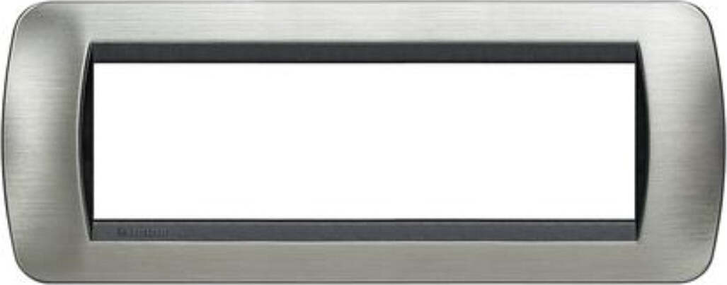 BTICINO---PLACCA-7-MODULI-IN-METALLO---CORNICE-ESTERNA-ACCIAIO-SPAZZOLATO-+-CORNICE-INTERNA-ANTRACITE