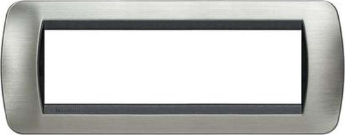 BTICINO---PLACCA-7-MODULI-IN-METALLO---CORNICE-ESTERNA-ACCIAIO-SPAZZOLATO-+-CORNICE-INTERNA-ANTRACITE