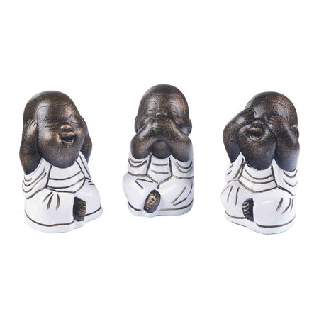 Set 3 Statue decorative moderne in fibra di cemento monaci Shaolin h 18 cm