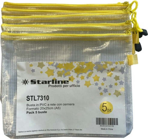 Busta a rete con cerniera gialla - PVC - 20x25 cm - trasparente - Starline [multipack] 5 pezzi Commercio Industria e Scienza/Forniture per imballaggio e spedizione/Scatole buste e tubi per spedizione/Buste per spedizione/Buste trasparenti Eurocartuccia - Pavullo, Commerciovirtuoso.it