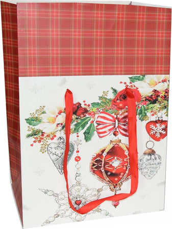 Busta per pacco regalo con decorazioni natalizie e manici in nylon h 34 cm Casa e cucina/Decorazioni per interni/Addobbi e decorazioni per ricorrenze/Decorazioni natalizie/Oggettistica MagiediNatale.it - Altamura, Commerciovirtuoso.it