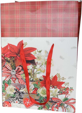 Busta per pacco regalo con decorazioni natalizie e manici in nylon h 34 cm Casa e cucina/Decorazioni per interni/Addobbi e decorazioni per ricorrenze/Decorazioni natalizie/Oggettistica MagiediNatale.it - Altamura, Commerciovirtuoso.it