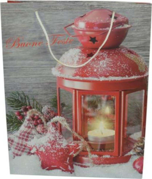Busta per pacco regalo con disegno lanterna innevata natalizia h 42 cm Casa e cucina/Decorazioni per interni/Addobbi e decorazioni per ricorrenze/Decorazioni natalizie/Oggettistica MagiediNatale.it - Altamura, Commerciovirtuoso.it