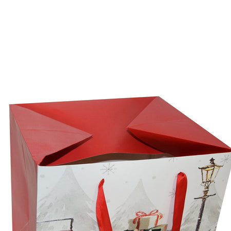 Busta per pacco regalo con decorazioni natalizie e manici in nylon h 34 cm