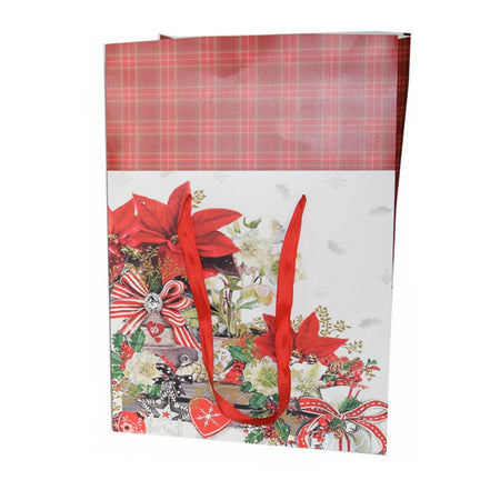Busta per pacco regalo con decorazioni natalizie e manici in nylon h 34 cm