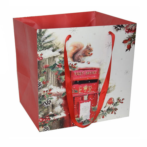 Busta per pacco regalo con decorazioni natalizie e manici in nylon h 34 cm