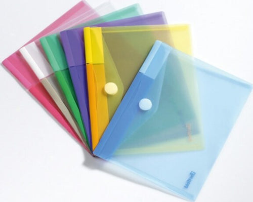 Buste con bottone in velcro - PP - 24x19 cm - colori assortiti - Tarifold - set 6 pezzi Commercio Industria e Scienza/Forniture per imballaggio e spedizione/Scatole buste e tubi per spedizione/Buste per spedizione/Buste trasparenti Eurocartuccia - Pavullo, Commerciovirtuoso.it
