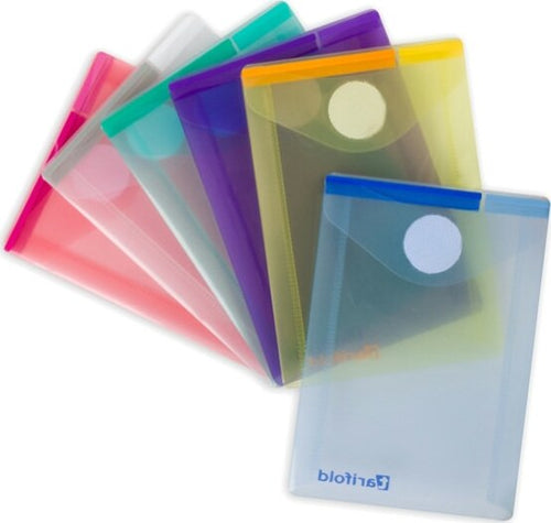 Buste con velcro - PP - formato verticale - 8 x 11 5 cm - colori assortiti - Tarifold - set 6 colori Commercio Industria e Scienza/Forniture per imballaggio e spedizione/Scatole buste e tubi per spedizione/Buste per spedizione/Buste trasparenti Eurocartuccia - Pavullo, Commerciovirtuoso.it
