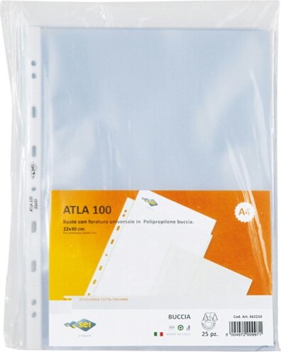 Buste forate Atla - medium - buccia - 15 x 21 cm - trasparente - Sei Rota - conf. 25 pezzi Cancelleria e prodotti per ufficio/Archivio ufficio e accessori per scrivania/Raccoglitori e accessori per raccoglitori/Buste a perforazione universale Eurocartuccia - Pavullo, Commerciovirtuoso.it