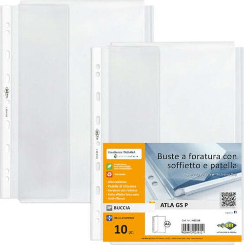 Buste forate ATLA GS P con soffietto e patella - A4 - trasparente buccia - Sei Rota - conf. 10 pezzi Cancelleria e prodotti per ufficio/Archivio ufficio e accessori per scrivania/Raccoglitori e accessori per raccoglitori/Buste a perforazione universale Eurocartuccia - Pavullo, Commerciovirtuoso.it