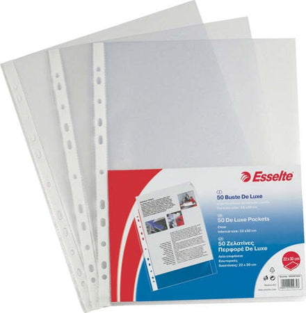 Buste forate CopySafe - DeLuxe - liscio - 22x30 cm - trasparente - Esselte - conf. 50 pezzi Cancelleria e prodotti per ufficio/Archivio ufficio e accessori per scrivania/Raccoglitori e accessori per raccoglitori/Buste a perforazione universale Eurocartuccia - Pavullo, Commerciovirtuoso.it
