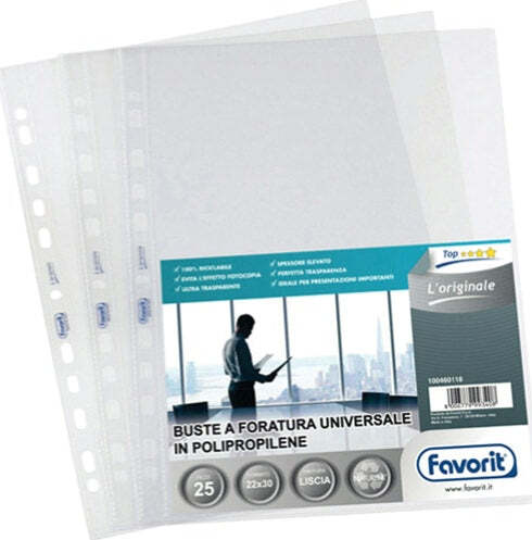 Buste forate L'Originale - Top - liscio - 30x42 cm (libro) - trasparente - Favorit - conf. 10 pezzi Cancelleria e prodotti per ufficio/Archivio ufficio e accessori per scrivania/Raccoglitori e accessori per raccoglitori/Buste a perforazione universale Eurocartuccia - Pavullo, Commerciovirtuoso.it