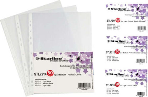 Buste forate Medium - liscio - 22 x 30 cm - trasparente - Starline - conf. 50 pezzi Cancelleria e prodotti per ufficio/Archivio ufficio e accessori per scrivania/Raccoglitori e accessori per raccoglitori/Buste a perforazione universale Eurocartuccia - Pavullo, Commerciovirtuoso.it