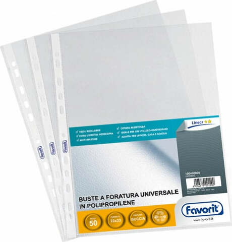 Buste forate Special PP - Linear - buccia - 23x33 cm - trasparente - Favorit - conf. 50 pezzi Cancelleria e prodotti per ufficio/Archivio ufficio e accessori per scrivania/Raccoglitori e accessori per raccoglitori/Buste a perforazione universale Eurocartuccia - Pavullo, Commerciovirtuoso.it