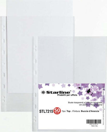 Buste forate Top - buccia - 22 x 30 cm - trasparente - Starline - conf. 50 pezzi Cancelleria e prodotti per ufficio/Archivio ufficio e accessori per scrivania/Raccoglitori e accessori per raccoglitori/Buste a perforazione universale Eurocartuccia - Pavullo, Commerciovirtuoso.it