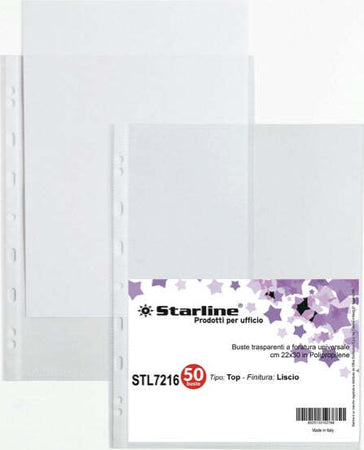Buste forate Top - liscio - 22 x 30 cm - trasparente - Starline - conf. 50 pezzi Cancelleria e prodotti per ufficio/Archivio ufficio e accessori per scrivania/Raccoglitori e accessori per raccoglitori/Buste a perforazione universale Eurocartuccia - Pavullo, Commerciovirtuoso.it