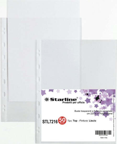 Buste forate Top - liscio - 22 x 30 cm - trasparente - Starline - conf. 50 pezzi Cancelleria e prodotti per ufficio/Archivio ufficio e accessori per scrivania/Raccoglitori e accessori per raccoglitori/Buste a perforazione universale Eurocartuccia - Pavullo, Commerciovirtuoso.it