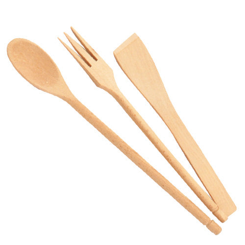Utensili in legno da cucina Cucchiaio, Paletta e Forchettone h 32 cm