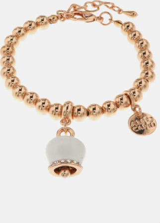 BySimon-----Bracciale-in-Metallo-maglia-a-sfere,-con-campanella-portafortuna-pendente,-impreziosita-da-smalto-bianco-e-cristalli
