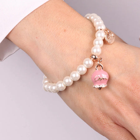 BySimon----Bracciale-in-Metallo-Bracciale-in-Metallo-con-perle-e-campanella-portafortuna-in-smalto-rosa-con-scritta-Capri