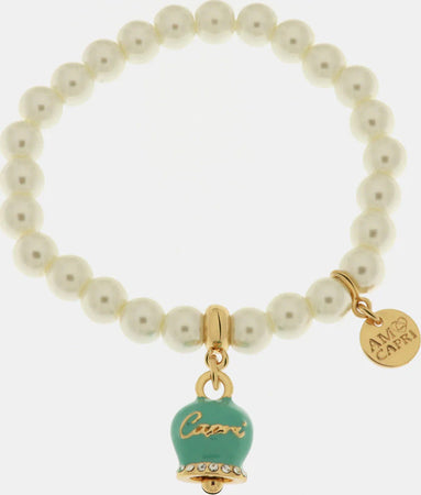 BySimon---Bracciale-in-Metallo-Bracciale-in-Metallo-con-perle-e-campanella-portafortuna-in-smalto-verde-con-scritta-Capri